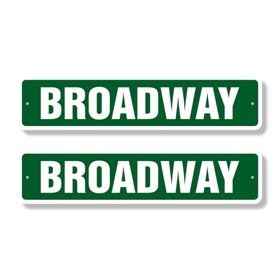 BROADWAY Classic Street Sign (2 Pack) new york nyc new show Road Sign | 4" X 18" Plastic Address Sign