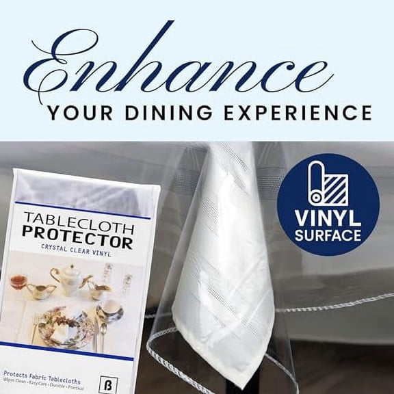 BRODER MFG. INC. Tablecloth Protector Crystal Clear Vinyl (60"x120" Rectangle) | Thick, Durable Clear Table/Tablecloth Protector | Perfect for Parties, Special Occasions, Gatherings, and Everyday Use