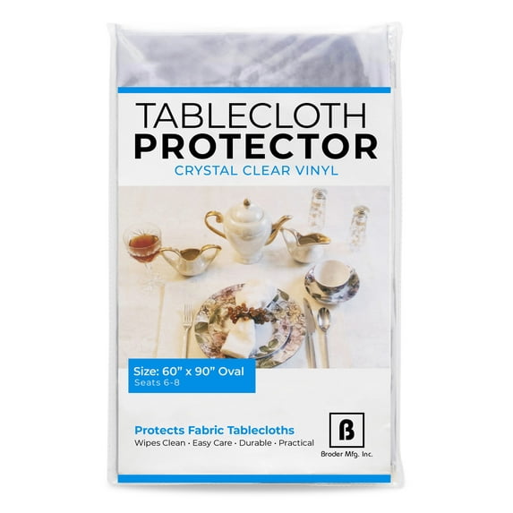 BRODER MFG. INC. Tablecloth Protector Crystal Clear Vinyl (60"x90" Oval) | Thick, Durable Clear Table/Tablecloth Protector | Perfect for Parties, Special Occasions, Gatherings, and Everyday Use