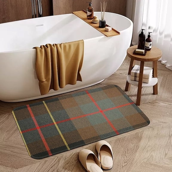 BRODIE HUNTING WEATHERED TARTAN Doormat 60x90cm Non-Slip Absorbent Bathroom Rug Soft Crystal Velvet Floor Mat for Indoor Use, Durable & Stain-Resistant Decorative Doormat Made in the USA