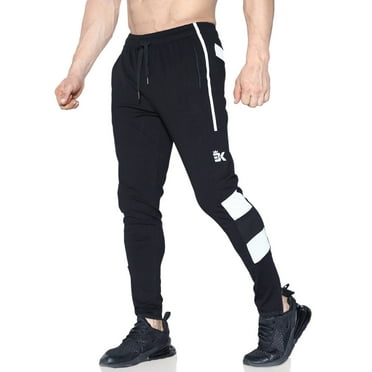 BROKIG Men's Stripe Gym Athletic Sweatpants Workout Jogger Pants (Large, Black)