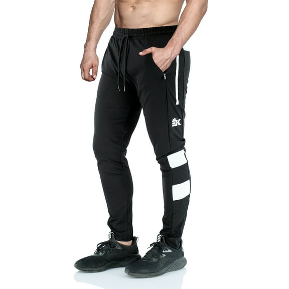 BROKIG Men's Stripe Gym Athletic Sweatpants Workout Jogger Pants (Large, Black)