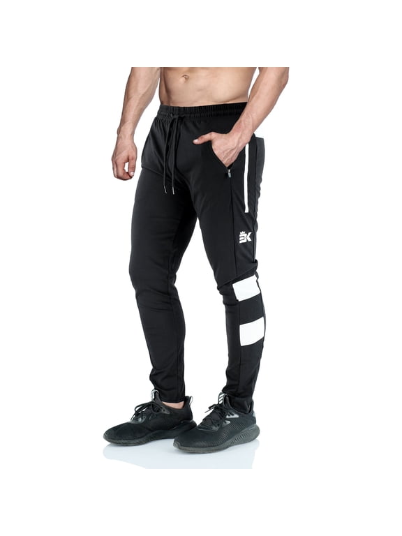 Men's Stripe Gym Athletic Sweatpants Workout Jogger Pants (X-Large, Black)