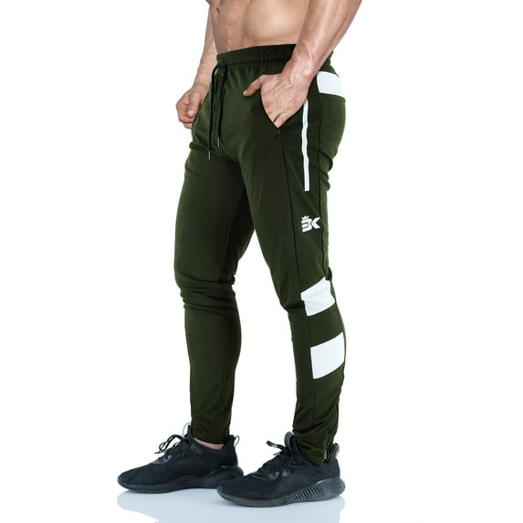 BROKIG Men's Stripe Gym Athletic Sweatpants Workout Jogger Pants (X-Large, Green)