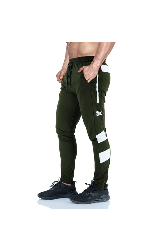 Men's Stripe Gym Athletic Sweatpants Workout Jogger Pants (X-Large, Green)