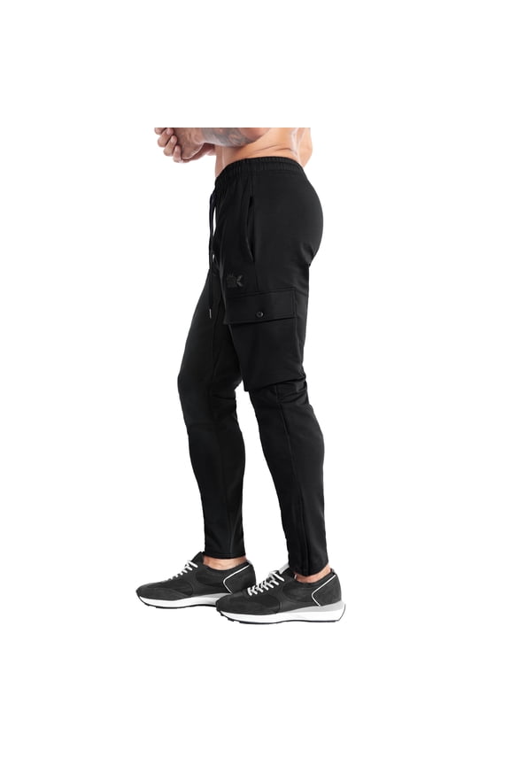 Men's Zip Cargo Jogger Pants Gym Workout Athletic Sweatpants with Pockets (Large, Black)