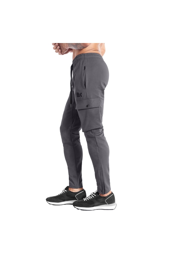 Men's Zip Cargo Jogger Pants Gym Workout Athletic Sweatpants with Pockets (Large, Shadow Gray)