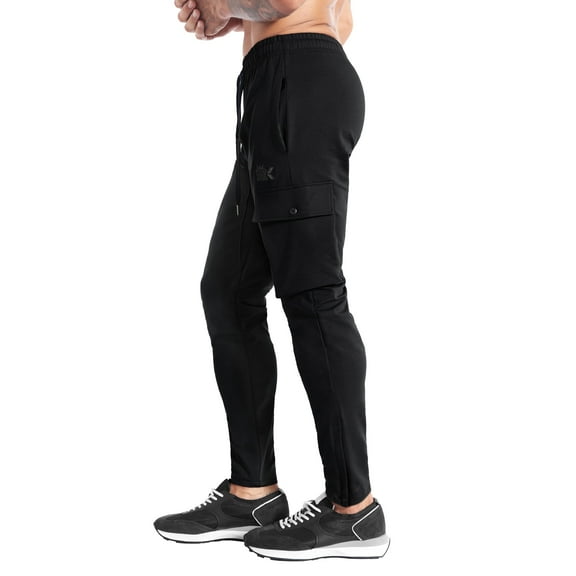 BROKIG Men's Zip Cargo Jogger Pants Gym Workout Athletic Sweatpants with Pockets (Medium, Black)