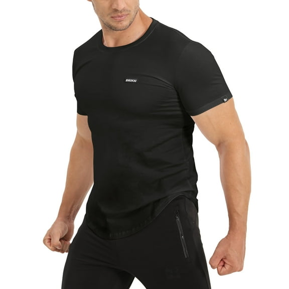 BROKIG Mens BOLD Gym Workout Shirt, Casual-Fit Lightweight Muscle T-Shirts for Men (Medium, Black)