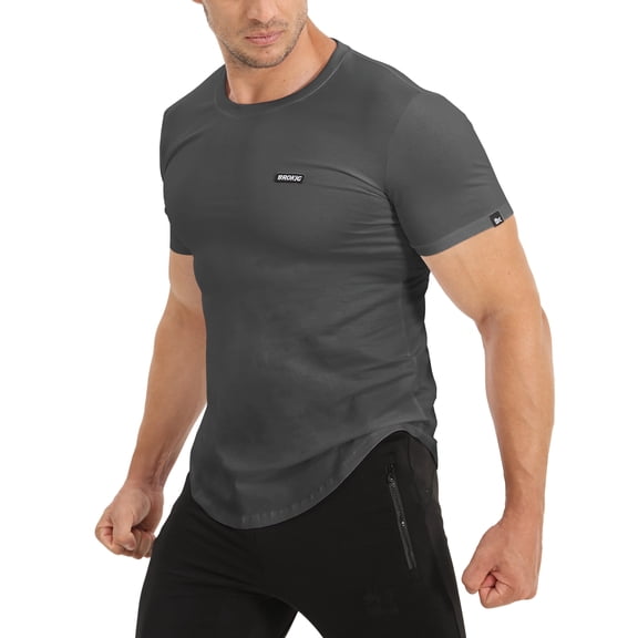 BROKIG Mens BOLD Gym Workout Shirt, Casual-Fit Lightweight Muscle T-Shirts for Men (Medium, Dray)