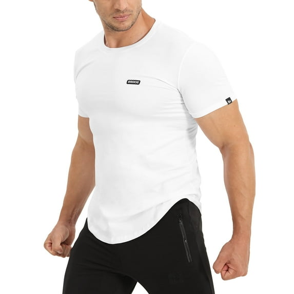 BROKIG Mens BOLD Gym Workout Shirt, Casual-Fit Lightweight Muscle T-Shirts for Men (Medium, White)