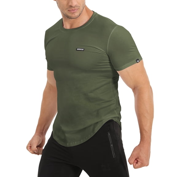 BROKIG Mens BOLD Gym Workout Shirt, Casual-Fit Lightweight Muscle T-Shirts for Men (X-Large, Green)
