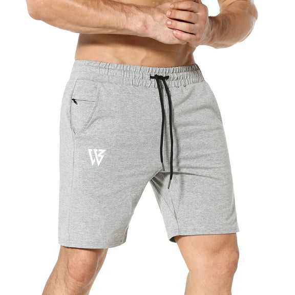 BROKIG Mens Gym Workout Shorts,Hidden Zip Cotton Running Athletic Shorts For Men with Pockets (Large,Light Gray)