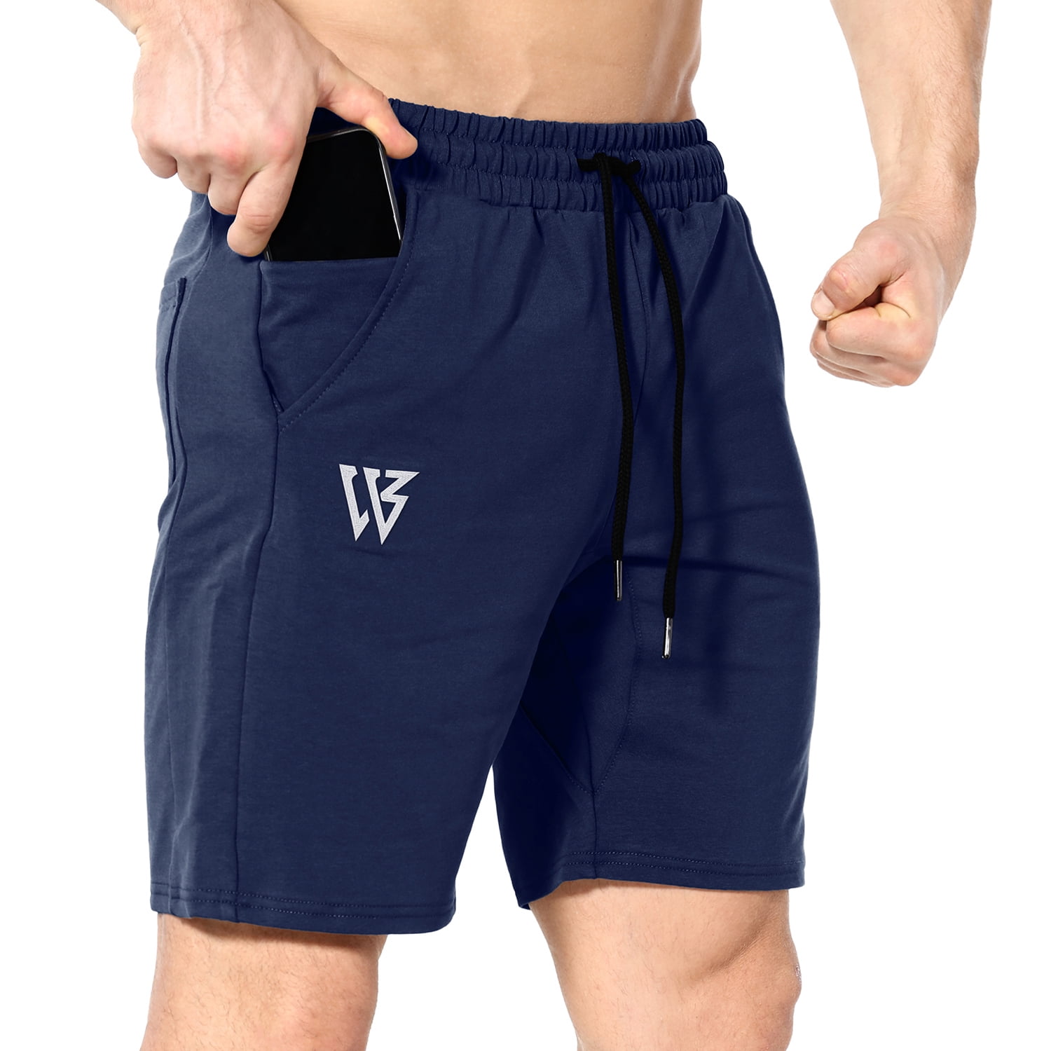 BROKIG Mens Gym Workout Shorts,Hidden Zip Cotton Running Athletic Shorts For Men with Pockets