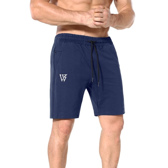 BROKIG Mens Gym Workout Shorts,Hidden Zip Cotton Running Athletic Shorts For Men with Pockets (Small,Navy)