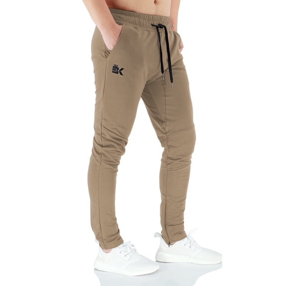 BROKIG Mens Joggers Sport Pants, Casual Slim Fit Running Gym Workout Sweatpants with Double Pockets(XX-Large, Beige)