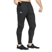 BROKIG Mens Lightweight Gym Joggers Pants Workout Athletic Sweatpants with Zip Pocket (Large, Black)