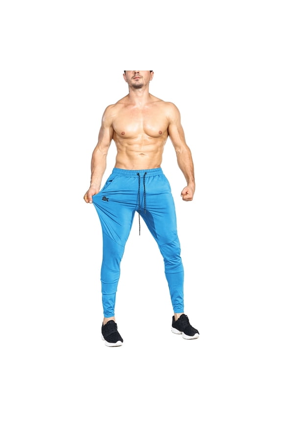 Mens Stretch Lightweight Gym Joggers Pants Workout Athletic Sweatpants with Zip Pocket (Large, Light Blue)