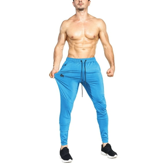 BROKIG Mens Stretch Lightweight Gym Joggers Pants Workout Athletic Sweatpants with Zip Pocket (Medium, Light Blue)