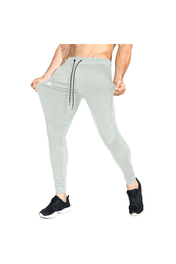 Mens Stretch Lightweight Gym Joggers Pants Workout Athletic Sweatpants with Zip Pocket (Medium, Light Grey)