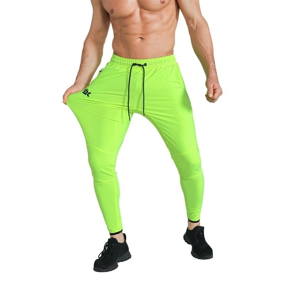 BROKIG Mens Stretch Lightweight Gym Joggers Pants Workout Athletic Sweatpants with Zip Pocket (Medium, Neon Green)