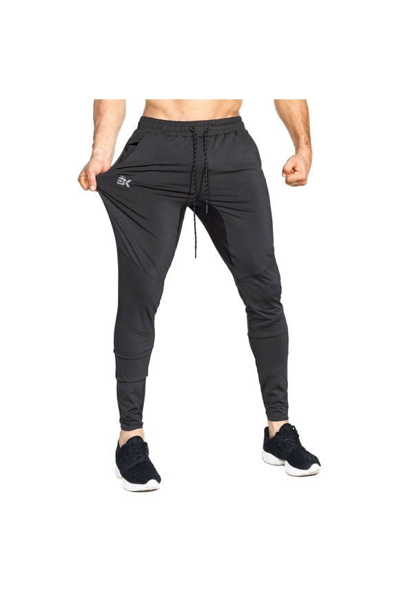 Mens Stretch Lightweight Gym Joggers Pants Workout Athletic Sweatpants with Zip Pocket (X-Large, Black)