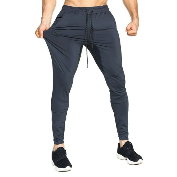 BROKIG Mens Stretch Lightweight Gym Joggers Pants Workout Athletic Sweatpants with Zip Pocket (X-Large, Gray)