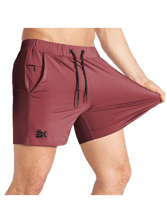 Mens Lightweight Gym Shorts Running Workout Shorts with Pockets (Medium, Red)