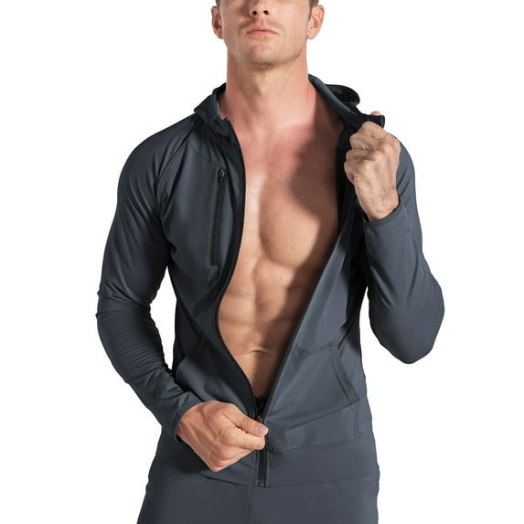 BROKIG Mens Full Zip Up Lightweight Gym Workout Hoodies, Quick-Drying Running Jacket Athletic Hooded Sweatshirts Long Sleeve with Pockets (Small, Dark Grey)