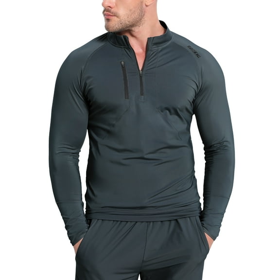 BROKIG Mens Lightweight Muscle Gym Workout Sweatshirts Running Athletic Hoodies Long Sleeve Shirts with Pockets(Large,Dark Gray)