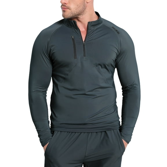 BROKIG Mens Lightweight Muscle Gym Workout Sweatshirts Running Athletic Hoodies Long Sleeve Shirts with Pockets(Small,Dark Gray)