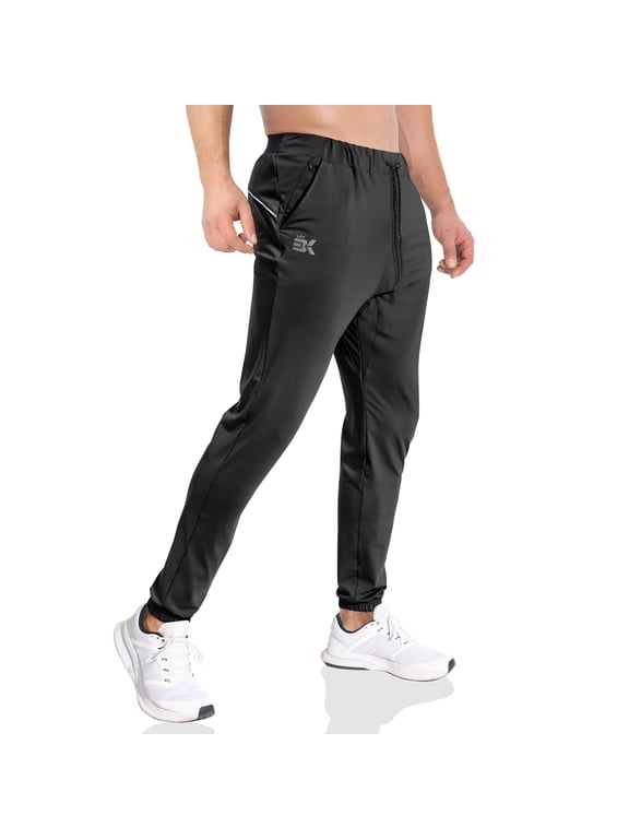 Mens Stretch Lightweight Sweatpants with Zip Pockets Tapered Joggers Athletic Pants for Running,Workout,Jogging(Medium,Black)