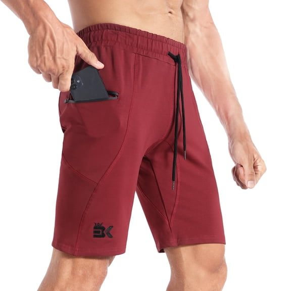 BROKIG Mens Sidelock Gym Workout Running Shorts With Pockets (Large, Red)