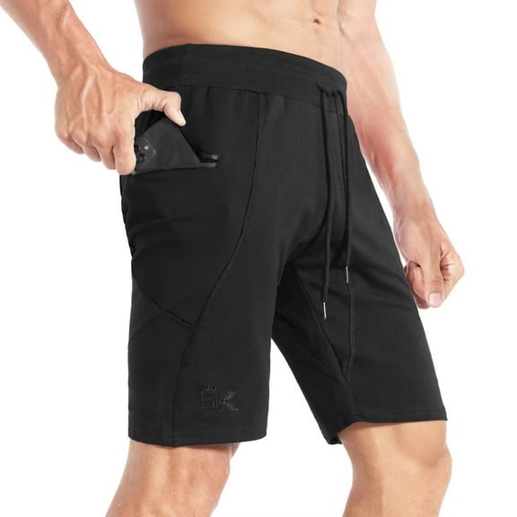 BROKIG Mens Sidelock Gym Workout Running Shorts With Pockets (Medium, Black)