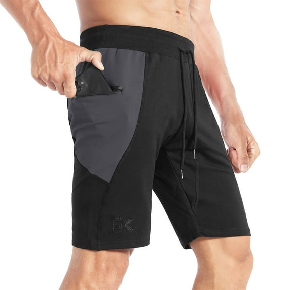 BROKIG Mens Sidelock Gym Workout Running Shorts With Pockets (Small, Dark Gray)