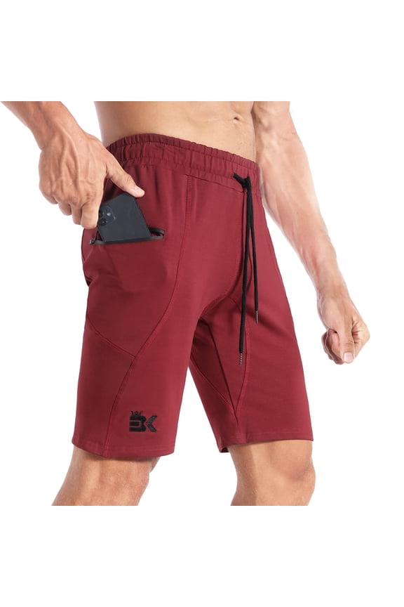 Mens Sidelock Gym Workout Running Shorts With Pockets (X-Large, Red)