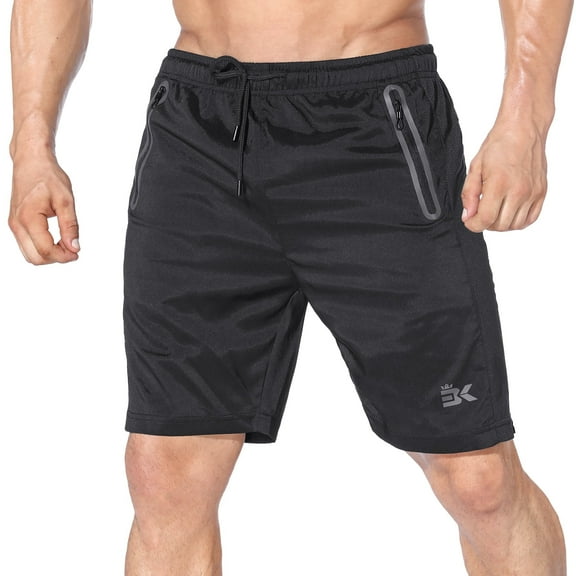 BROKIG Mens Sidemesh Workout Running Shorts with Zip Pockets Gym Athletic Shorts (Large, Black)