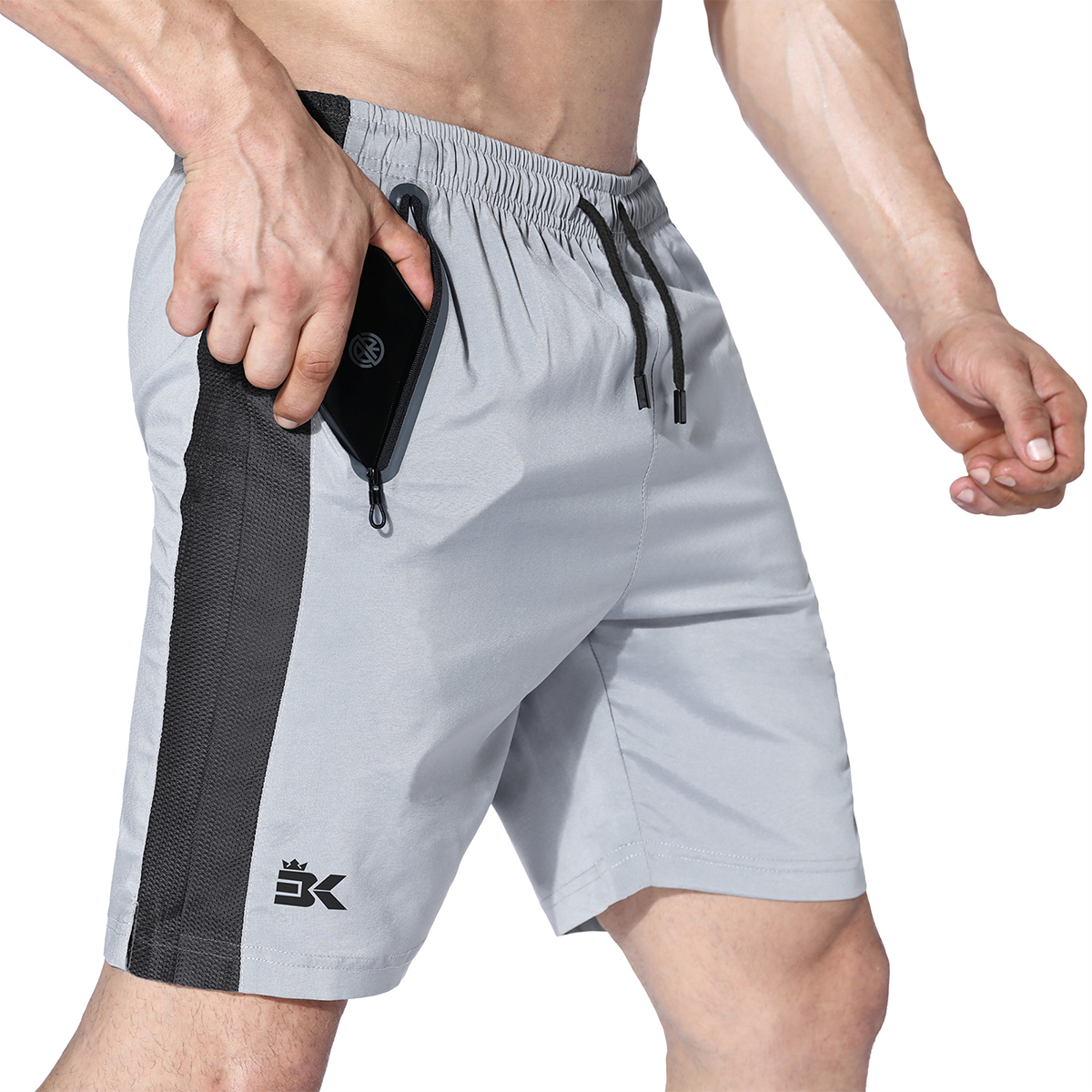 Short De Sport Homme RANE - Course à Pied, Fitness, 2 Poches Zippées, Taille Adjustable