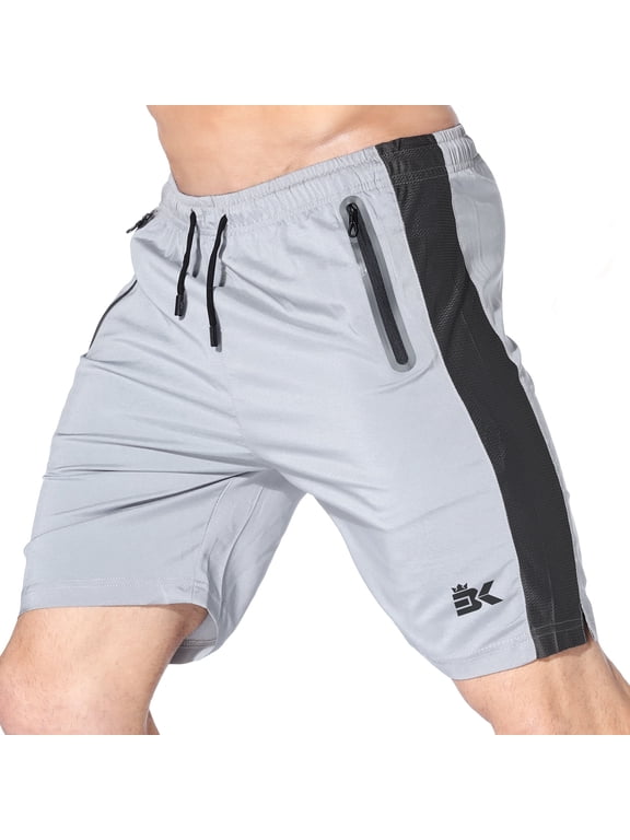 Mens Sidemesh Workout Running Shorts with Zip Pockets Gym Athletic Shorts (Medium, Light Grey)