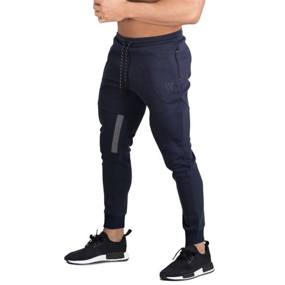 BROKIG Mens Slim Tapered Workout Joggers Breathable Running Sweatpants Gym Training Pants with Zip Pockets(Medium,Navy Blue)