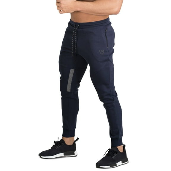 BROKIG Mens Slim Tapered Workout Joggers Breathable Running Sweatpants Gym Training Pants with Zip Pockets(Small,Navy Blue)