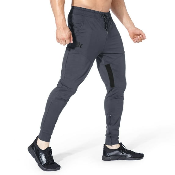 BROKIG Mens Thigh Mesh Gym Jogger Pants, Casual Slim Fit Tapered Workout Training Sweatpants with Zipper Pocket (Medium, Shadow Grey)
