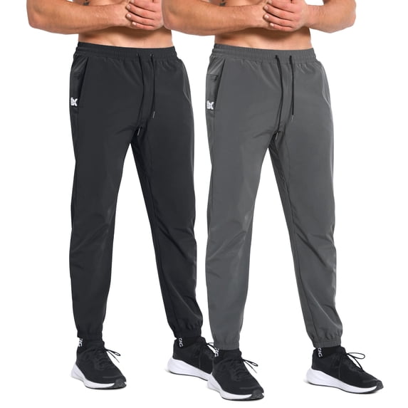 BROKIG Mens TrianLoop Gym Joggers, Lightweight Casual Fit Sport Track Pants, Workout Athletic Sweatpants With Zipper Pocket(Large,Black+Dark Gray)