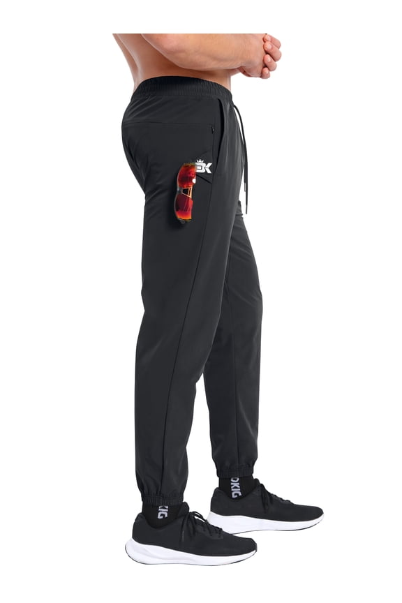 Mens TrianLoop Gym Joggers, Lightweight Casual Fit Sport Track Pants, Workout Athletic Sweatpants With Zipper Pocket(Large,Black)