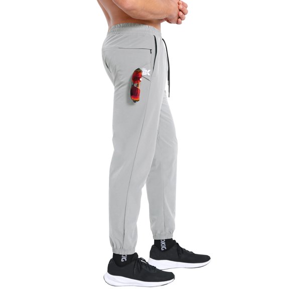 BROKIG Mens TrianLoop Gym Joggers, Lightweight Casual Fit Sport Track Pants, Workout Athletic Sweatpants With Zipper Pocket(Medium,Light Gray)