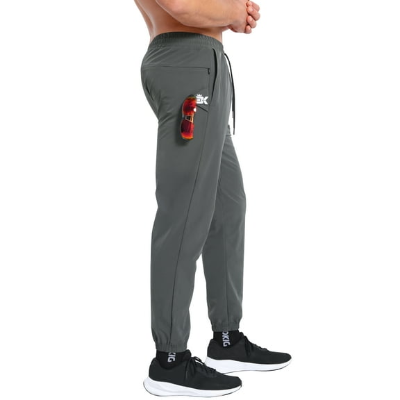 BROKIG Mens TrianLoop Gym Joggers, Lightweight Casual Fit Sport Track Pants, Workout Athletic Sweatpants With Zipper Pocket(Small,Dark Gray)