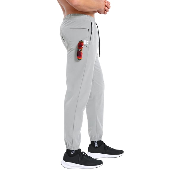 BROKIG Mens TrianLoop Gym Joggers, Lightweight Casual Fit Sport Track Pants, Workout Athletic Sweatpants With Zipper Pocket(Small,Light Gray)