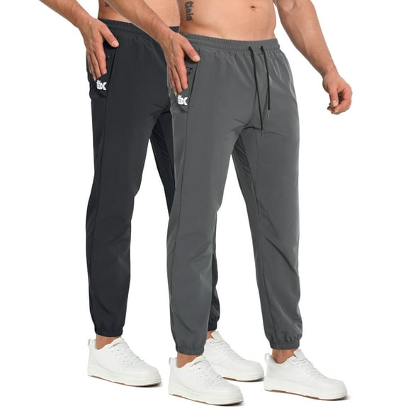 BROKIG Mens TrianLoop Gym Joggers, Lightweight Casual Fit Sport Track Pants, Workout Athletic Sweatpants With Zipper Pocket(X-Large,Black Dark Gray)