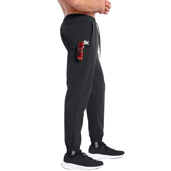 BROKIG Mens TrianLoop Gym Joggers, Lightweight Casual Fit Sport Track Pants, Workout Athletic Sweatpants With Zipper Pocket(X-Large,Black)