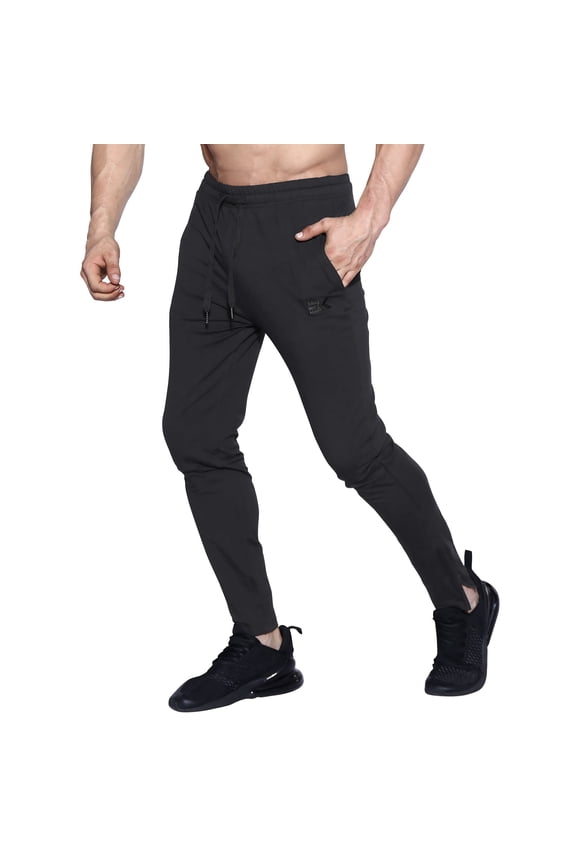 Mens Slim Fit Pants Zip Gym Joggers Sports Athletic Trousers Workout Sweatpants Casual Track Pants with Pockets (Large, Black)
